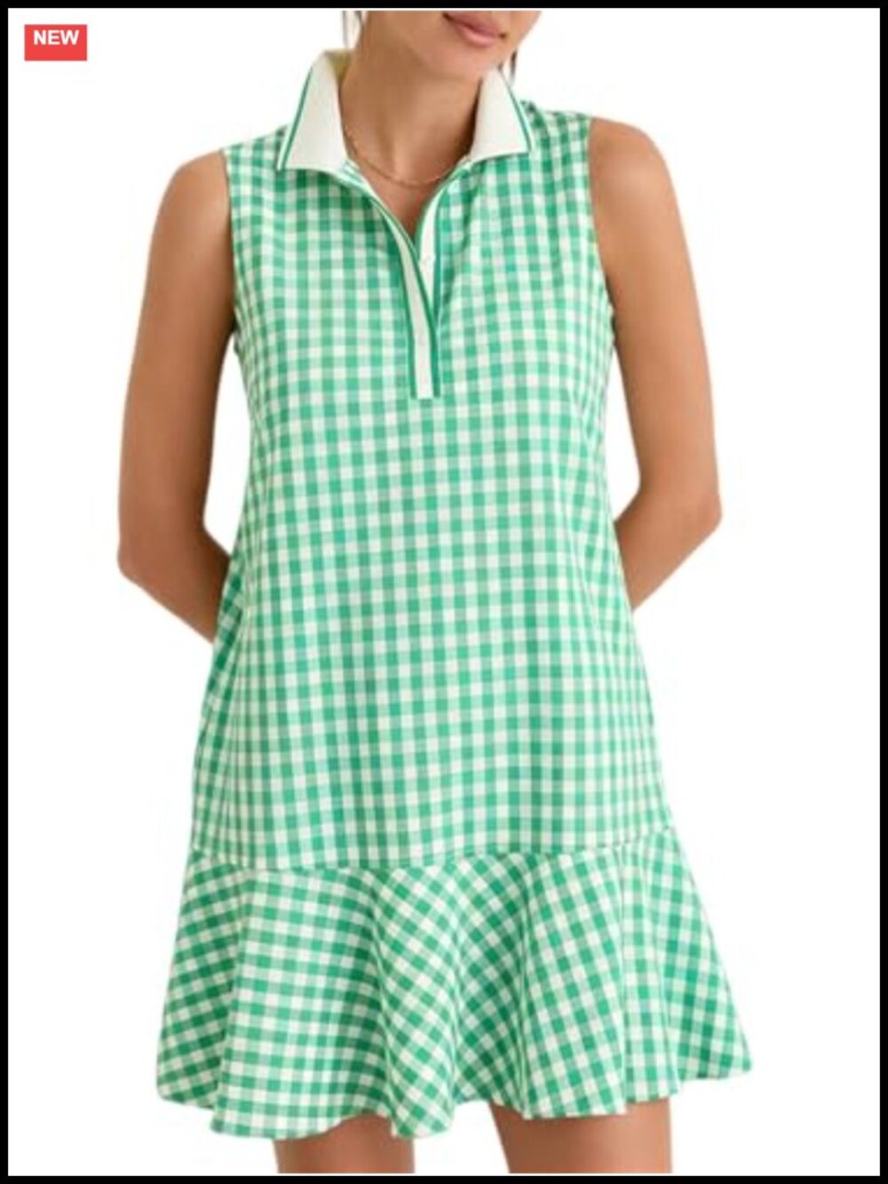 Womens Gingham Polo Dress V Neck Sleeveless Plaid Tennis Mini Dress Ruffle Hem